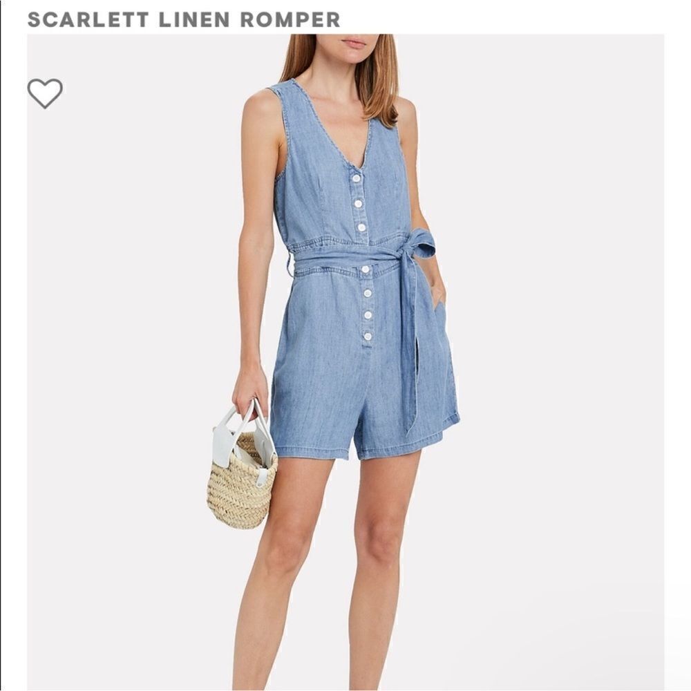 Rails Blue Scarlett Linen Tie-Waist Romper
